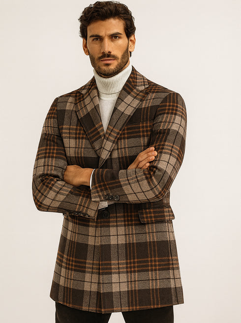 Men’s Multicolor Plaid Overcoat & Peacoat – Stylish Plaid Topcoats for Men