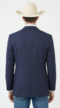 Mens Navy Blue Pinstripe Western Blazer – Classic Cowboy Style Jacket for Business, Formal and Smart Casual Wear