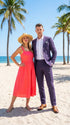 Mens Navy Blue Seersucker Suit – Cotton Fabric Shadow Pattern Ton on Tone Textured Two Button Notch Lapel Formal Summer Suit