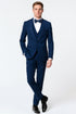 Men’s Navy Blue with Blue Trim Three-Piece Tuxedo with Satin Shawl Lapel and Bow Tie Wedding Suit