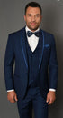 Men’s Navy Blue with Blue Trim Three-Piece Tuxedo with Satin Shawl Lapel and Bow Tie Wedding Suit