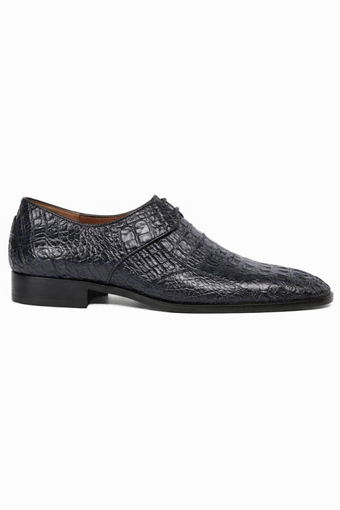 Mens Navy Crocodile and Calfskin Leather Slip-On Dress Loafers