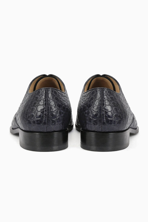 Mens Navy Crocodile and Calfskin Leather Slip-On Dress Loafers