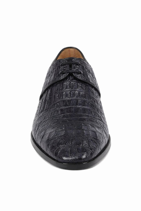 Mens Navy Crocodile and Calfskin Leather Slip-On Dress Loafers