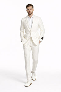Tiglio Italian Suit - Real Wool Fabric Super 150's Novello Off-White, Modern Fit Suit in Color Off-White