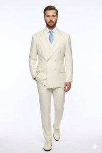 Tiglio Italian Suit - Real Wool Fabric Super 150's EST Off-White, Wide Leg Suit & Vest in Color Off-White