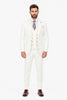 Men's Off White Statement Ticket Pocket Peak Lapel Wool Double Breasted Vest Suit with Gold Buttons – Modern Fit