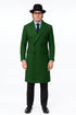 Double Breasted Long Overcoat One Chest Pocket Olive Green - Mens Car Coat Mens Topcoat