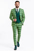 Men's Designer One Button Peak Lapel Italian Wool Suit with Double Breasted Vest in Hunter Green Plaid