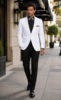 Men's One Button Shawl Dinner White Jacket