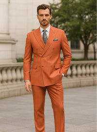 Men’s Orange Striped Double-Breasted Suit – Groom & Party Style