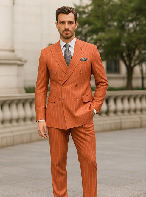 Men’s Orange Striped Double-Breasted Suit – Groom & Party Style