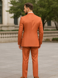 Men’s Orange Striped Double-Breasted Suit – Groom & Party Style