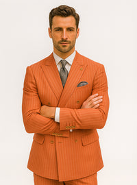 Men’s Orange Striped Double-Breasted Suit – Groom & Party Style