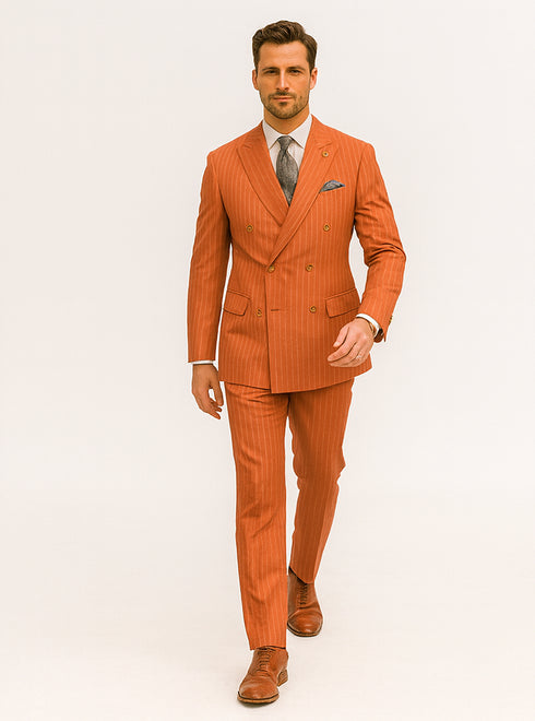 Men’s Orange Striped Double-Breasted Suit – Groom & Party Style