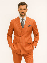 Men’s Orange Striped Double-Breasted Suit – Groom & Party Style