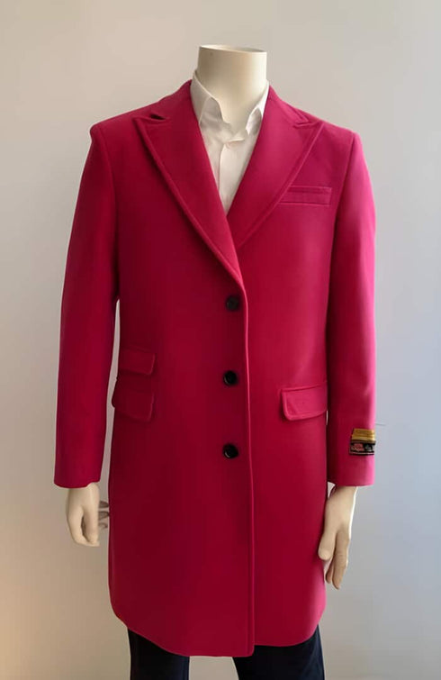 Men's Overcoat Pink - Megento Color Wool Topcoat - Ticket Pocket Peak Collar