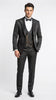 Mens Paisley Black Prom Tuxedo – 3-Piece Wedding Suit with Satin Peak Lapel & Double-Breasted Vest