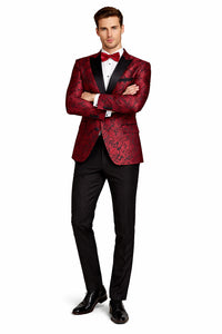 Mens Notch Label Paisley Velvet Prom and Wedding Tuxedo Jacket in Red