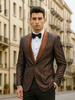 Mens Paisley Tuxedo with Brown Satin Lapel and Pants – Formal Wedding Suit