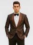 Mens Paisley Tuxedo with Brown Satin Lapel and Pants – Formal Wedding Suit