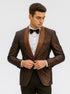 Mens Paisley Tuxedo with Brown Satin Lapel and Pants – Formal Wedding Suit