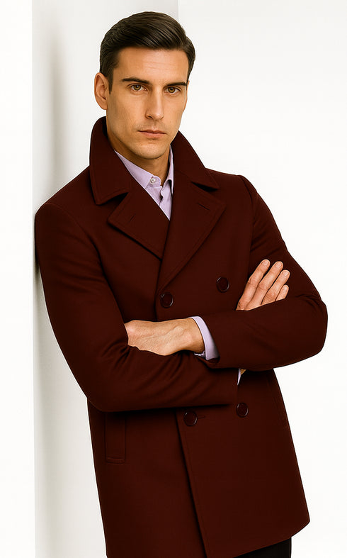 Mens Peacoat 3xl - Mens Peacoat xxl - Dark Burgundy Peacoat