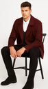 Mens Peacoat Slim Fit - Fitted Wool Peacoat - Slim Cut -Burgundy Wine