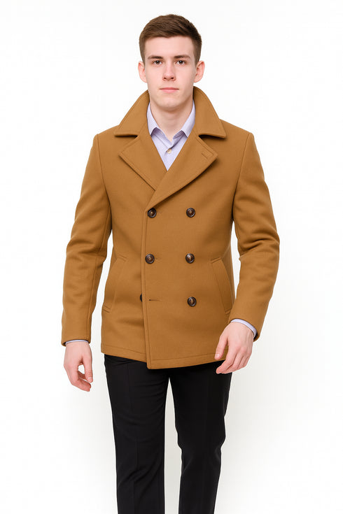 Mens Peacoat Wool Fabric Double breasted Style Coat in 10 Colors