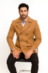 Mens Peacoat Wool Fabric Double Breasted - Tan