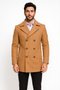 Mens Peacoat Wool Fabric Double Breasted - Tan