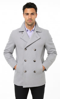 Mens Peacoat Wool Light Grey double breasted Style Coat