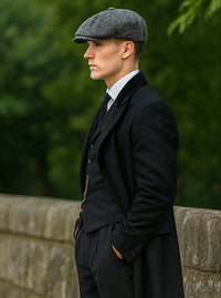 Mens Peaky Blinders Costume - peaky blinder outfit - Include peaky blinder actor cap Thomas Shelby Black Suit Overcoat & Hat