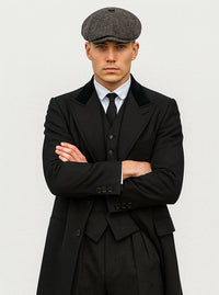 Mens Peaky Blinders Costume - peaky blinder outfit - Include peaky blinder actor cap Thomas Shelby Black Suit Overcoat & Hat