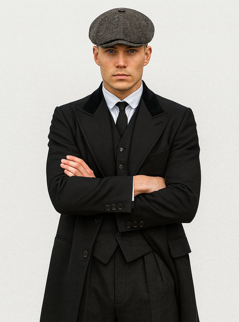 Mens Peaky Blinders Costume - peaky blinder outfit - Include peaky blinder actor cap Thomas Shelby Black Suit Overcoat & Hat