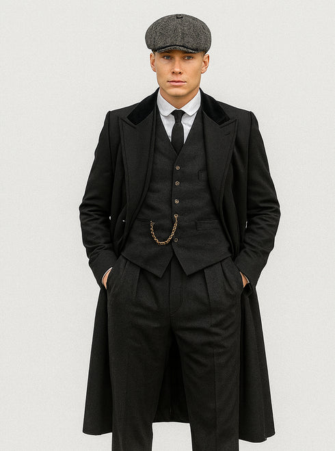 Mens Peaky Blinders Costume - peaky blinder outfit - Include peaky blinder actor cap Thomas Shelby Black Suit Overcoat & Hat