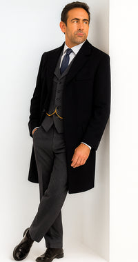 Mens Peaky Blinders Michael Gray Vested Suit & Black Overcoat Costume