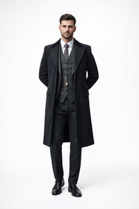 Mens Peaky Blinders Costume Thomas Shelby 3PC Suit & Black Overcoat
