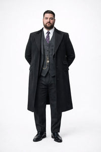 Mens Peaky Blinders Costume Thomas Shelby 3PC Suit & Black Overcoat
