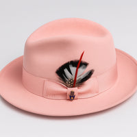 Pink Dress Hat 1920s Fedora Style - Mens Narrow Brim Crushable Wool Dress Hat Trilby Fedora in Pink