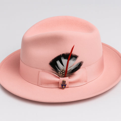 Pink Dress Hat 1920s Fedora Style - Mens Narrow Brim Crushable Wool Dress Hat Trilby Fedora in Pink