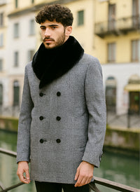 Mens Plaid Overcoat - Gray Wool Peacoat Plaid Topcoats