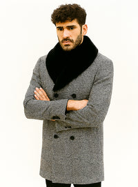 Mens Plaid Overcoat - Gray Wool Peacoat Plaid Topcoats