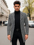 Mens Plaid Overcoat - Hounstooth Checker Pattern Black Topcoat