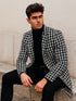 Mens Plaid Overcoat - Hounstooth Checker Pattern Black Topcoat
