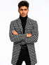 Mens Plaid Overcoat - Hounstooth Checker Pattern Black Topcoat