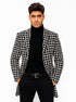 Mens Plaid Overcoat - Hounstooth Checker Pattern Black Topcoat