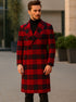 Mens Plaid Overcoat - Wool Peacoat - Plaid Topcoats Red ~ Black
