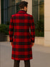Mens Plaid Overcoat - Wool Peacoat - Plaid Topcoats Red ~ Black