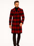 Mens Plaid Overcoat - Wool Peacoat - Plaid Topcoats Red ~ Black
